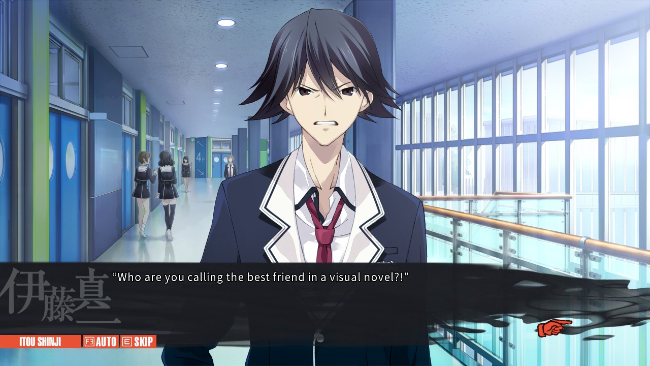 Screenshot from Chaos;Child of Itou Shinji being called what he is: the best friend in a visual novel