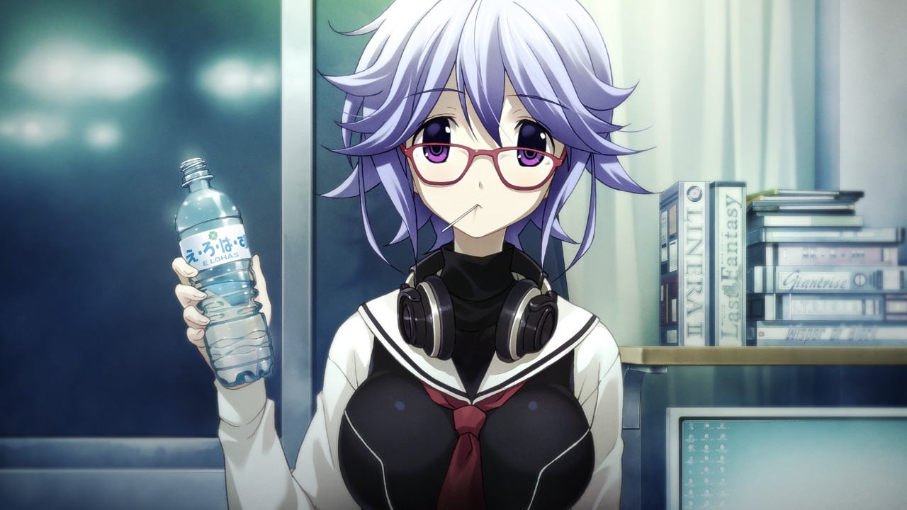 Screenshot from Chaos;Child of Hana Kazuki with a waterbottle