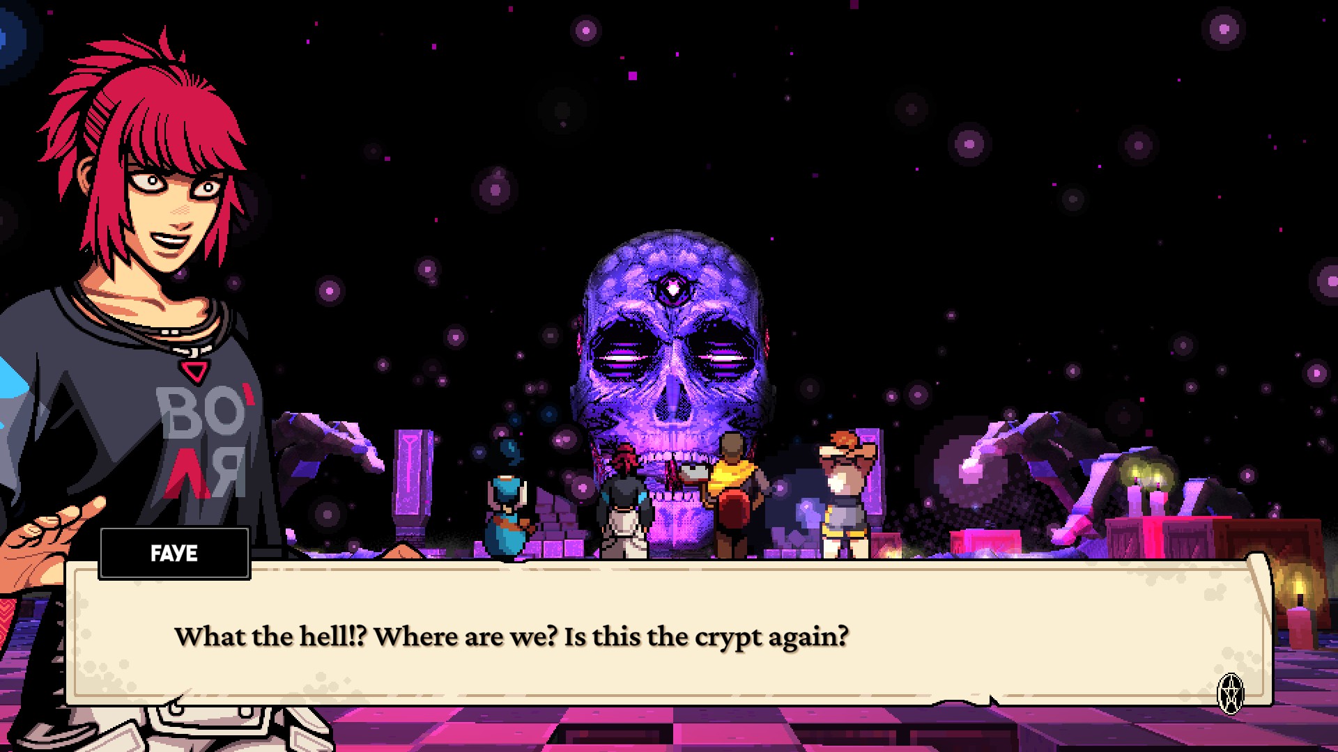 Screenshot from Demonschool of a pre-boss cutscene