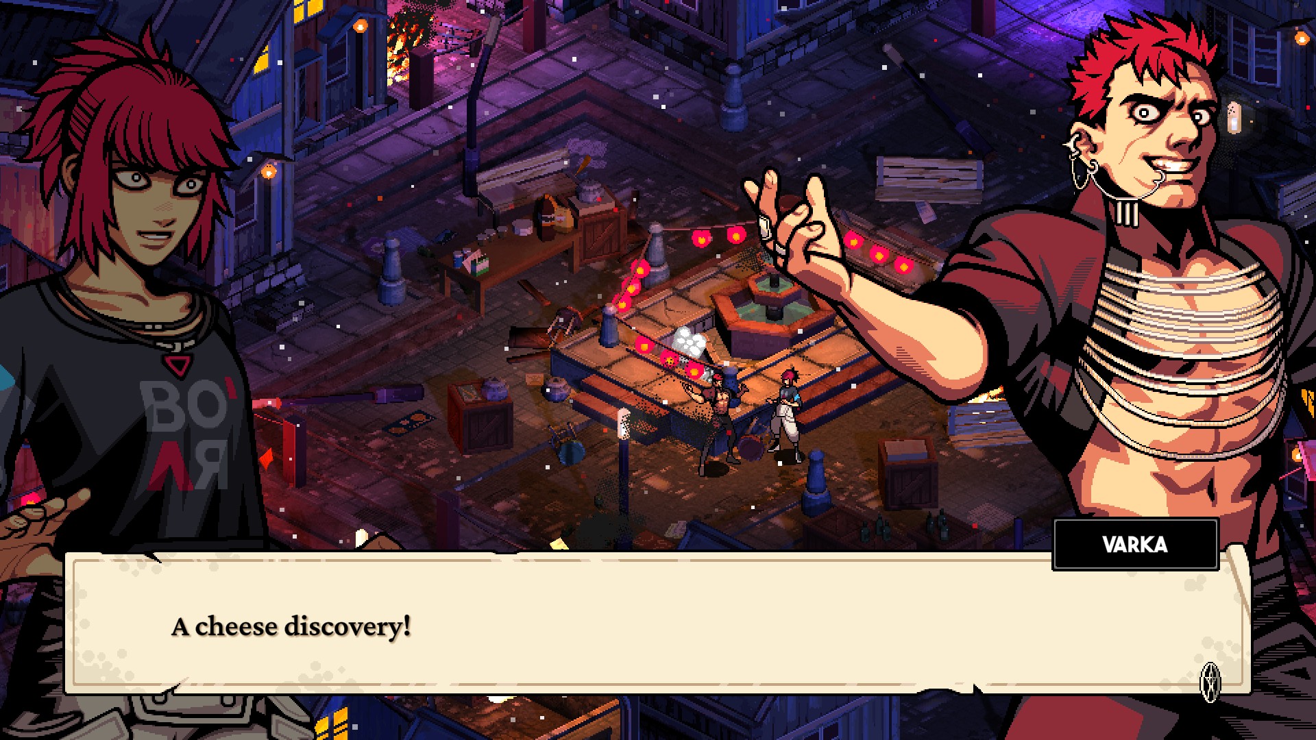 Screenshot from Demonschool of Varka shouting "A Cheese Discovery!"