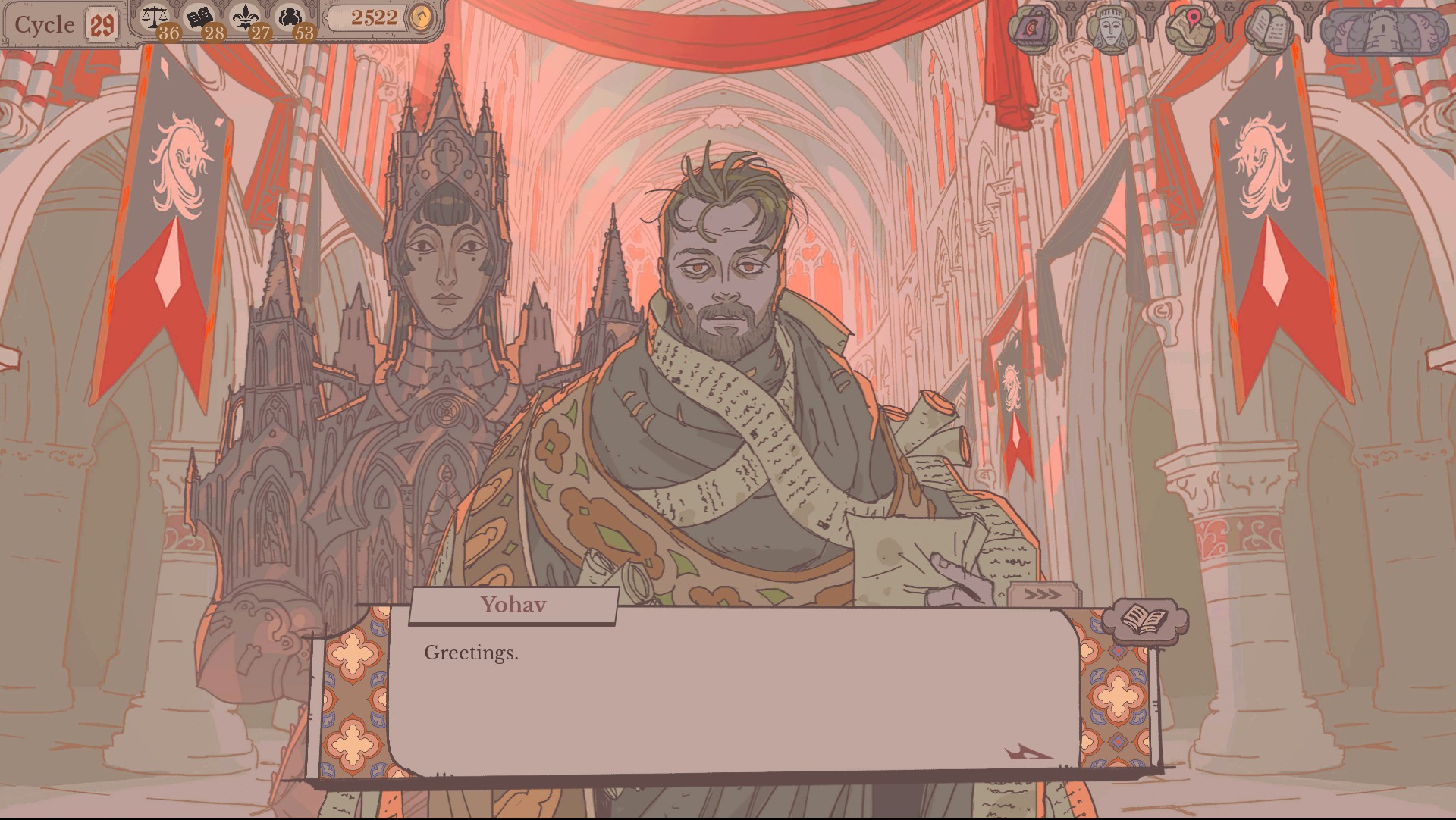 Screenshot of Yohav and his guard knight, Gothild