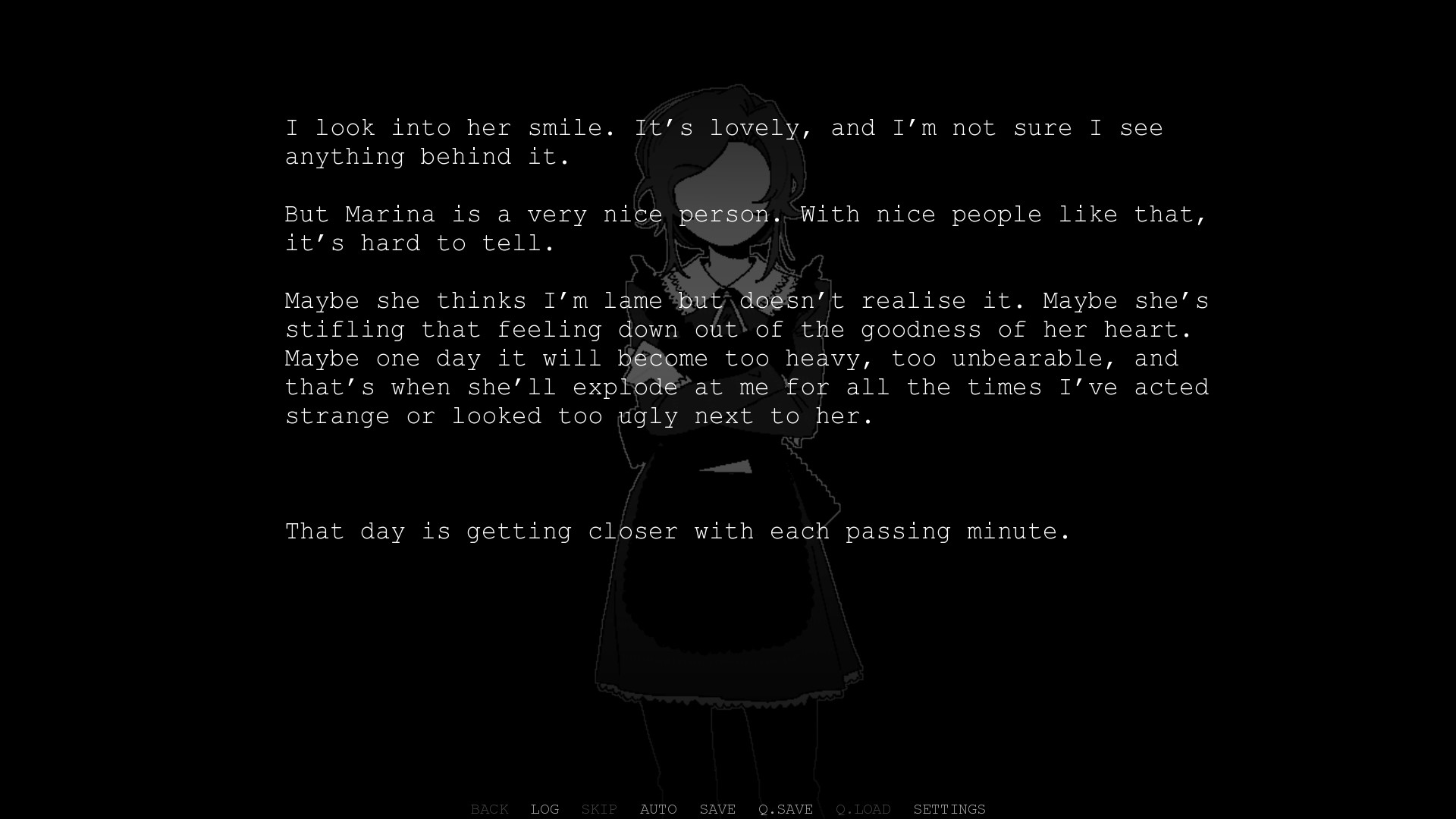 Screenshot from Z.A.T.O., Asya beginning to have a small self-worth struggle